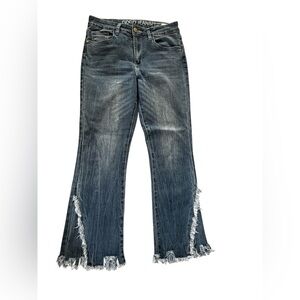 GOGO Dark Blue Frayed Hem Flare Jeans